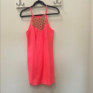Lilly Pulitzer Neon Pink and Gold mini dress